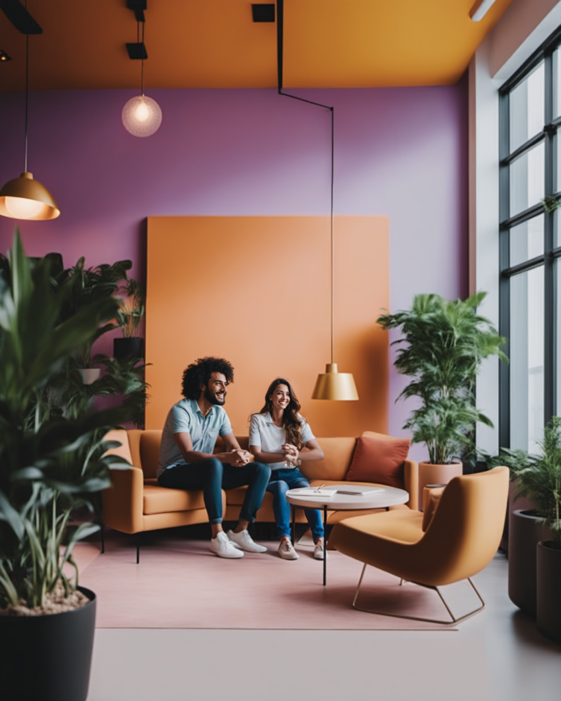 happy people on we work startup ai sofa